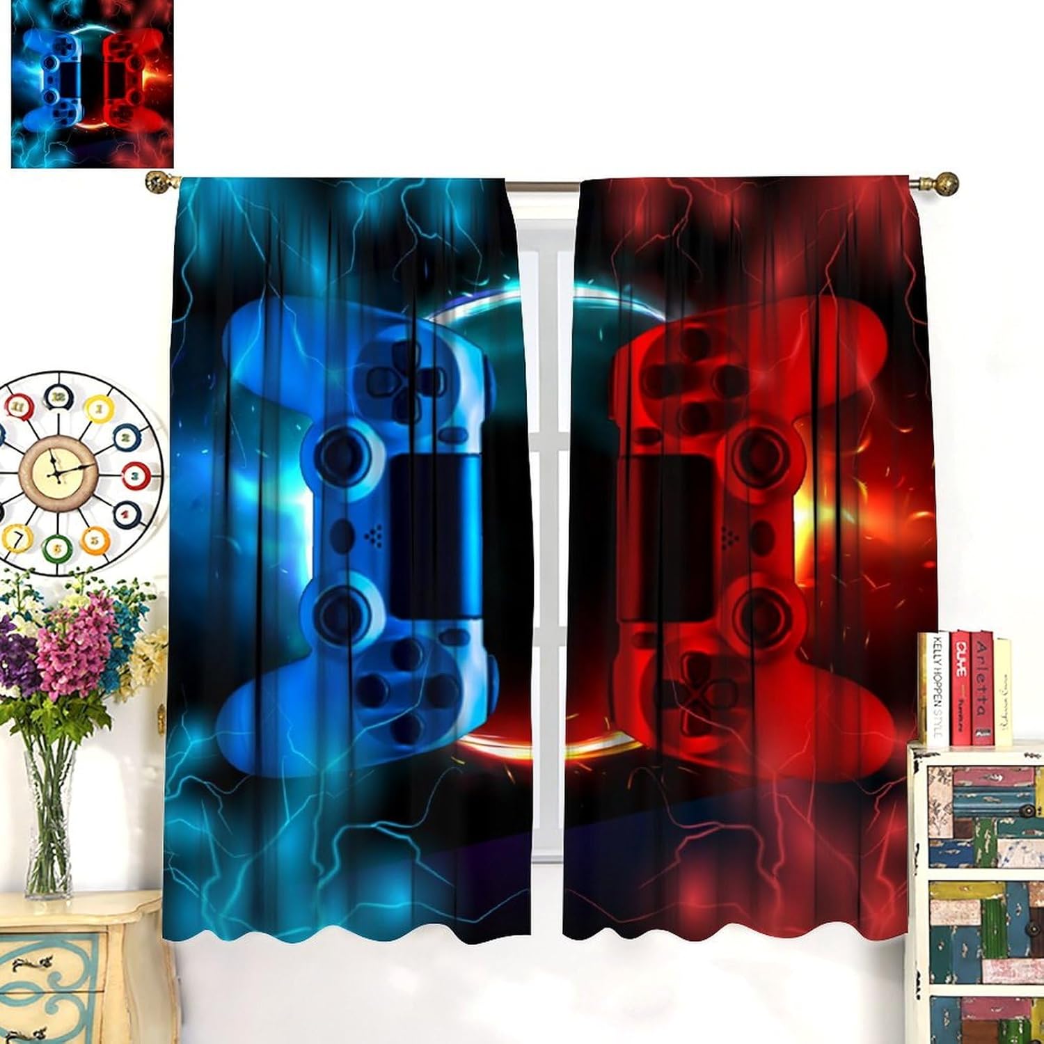 Gaming Curtain Blue Red Arcade - Gaming Console Cafe recension och pris
